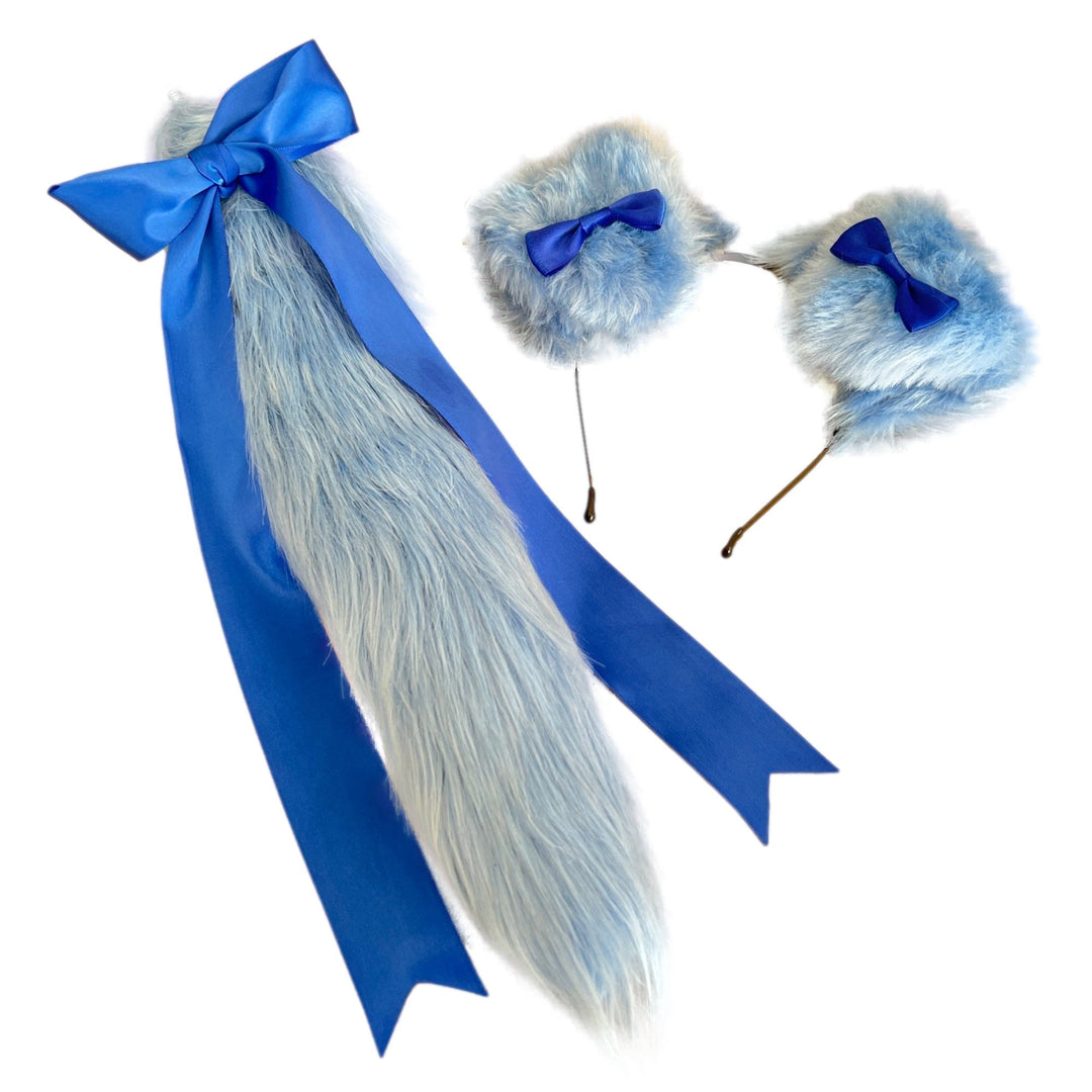 Blue Bow 17" Pup Tail Belt Set