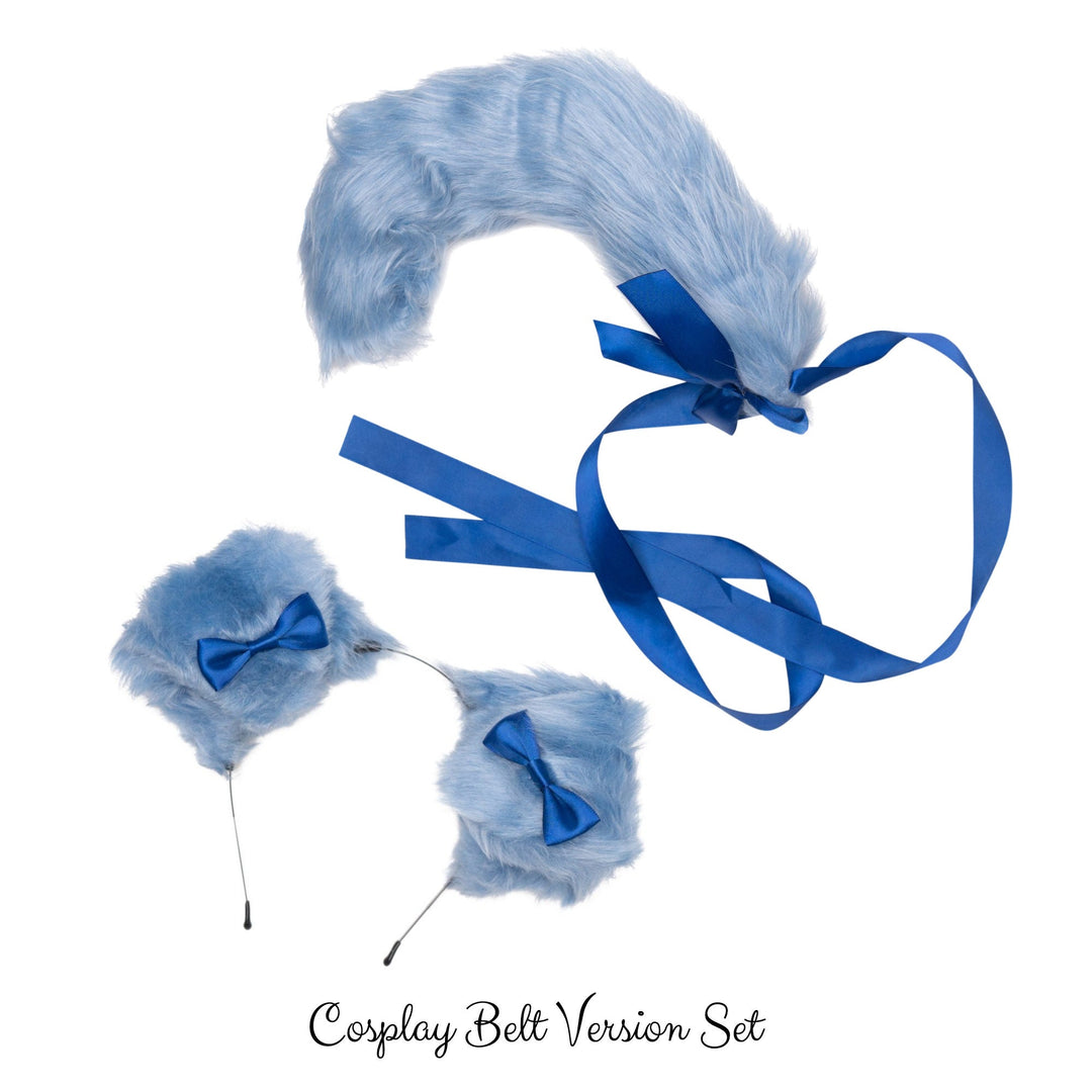 Blue Bow 17" Pup Tail Belt Set