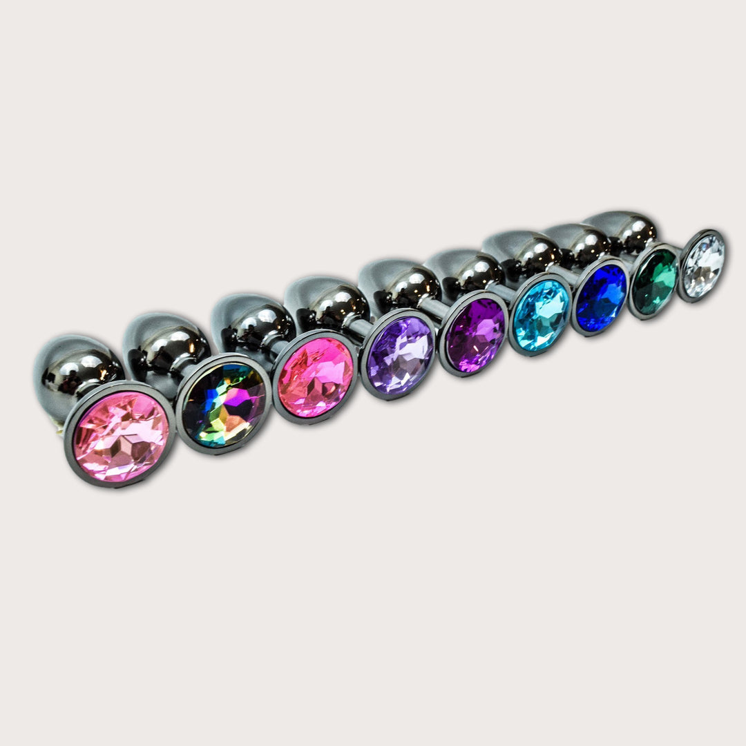 Jeweled Gunmetal Round Butt Plugs