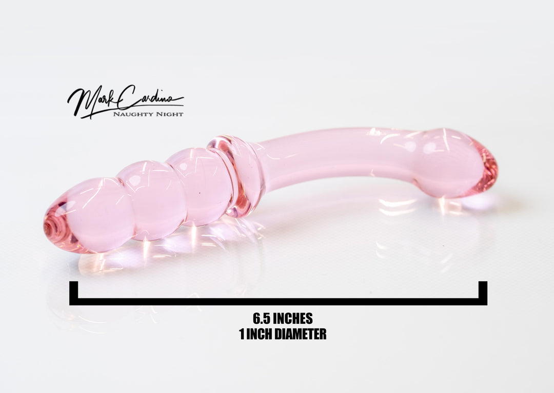 Pink Glass G-Spot Hitting Ribbed Curved Dildo